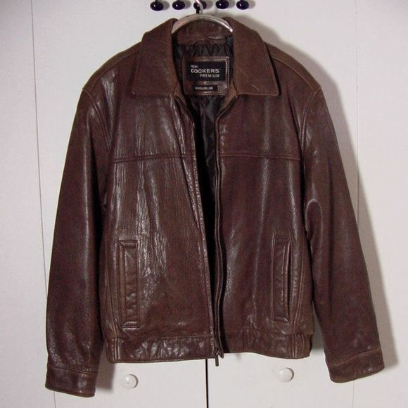 Vtg Dockers Premium New Zealand Lamb Brown Leather Jacket Sz L - Picture 1 of 13